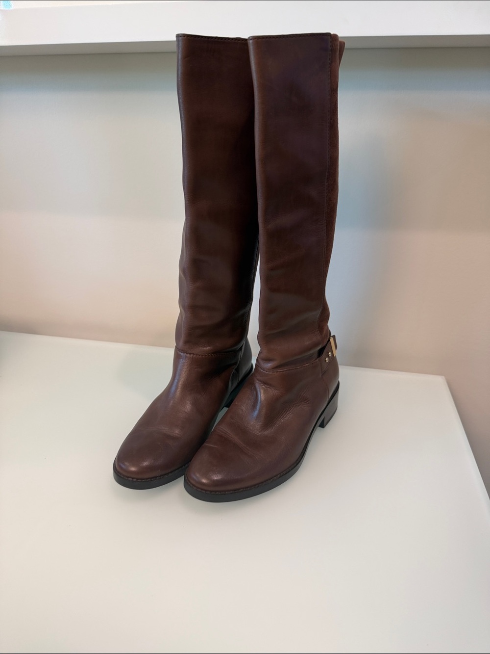 Cole Haan Brown Leather & Suede Knee-High and Fold-Over Ankle Boots